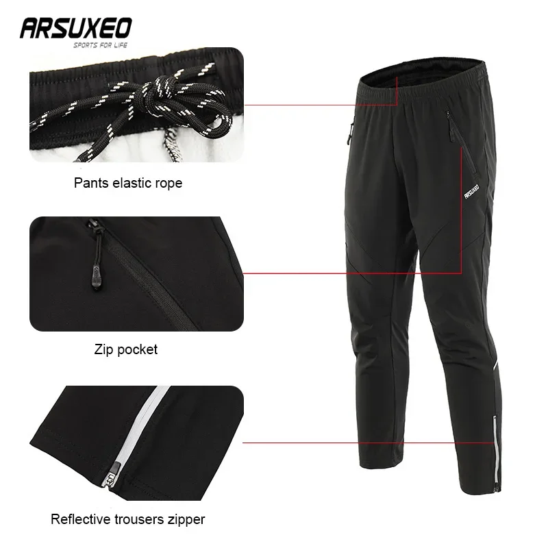 ARSUXEO Windproof Warm Bicycle Pants Men Fleece Winter Cycling Pants Mtb Waterproof Bike Trousers Long cycling pants