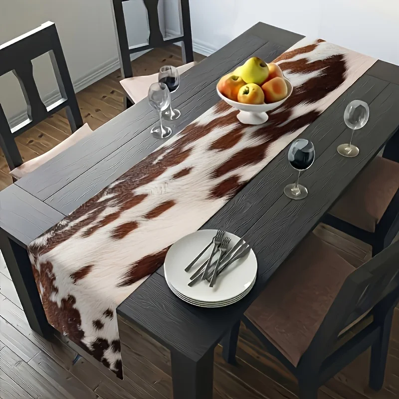 Brown Cowhide Printed Linen Table Runner Dresser Scarf Table Decor Farmhouse Western Style Table Runners Kitchen Home Paty Decor 2