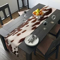 Brown Cowhide Printed Linen Table Runner Dresser Scarf Table Decor Farmhouse Western Style Table Runners Kitchen Home Paty Decor 2