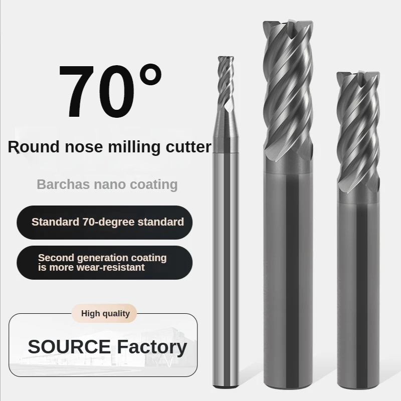 

HRC70 4-Flute Alloy Coating Tungsten Steel Carbide Round Nose Milling Cutter CNC Machining Center Milling Cutters Tools