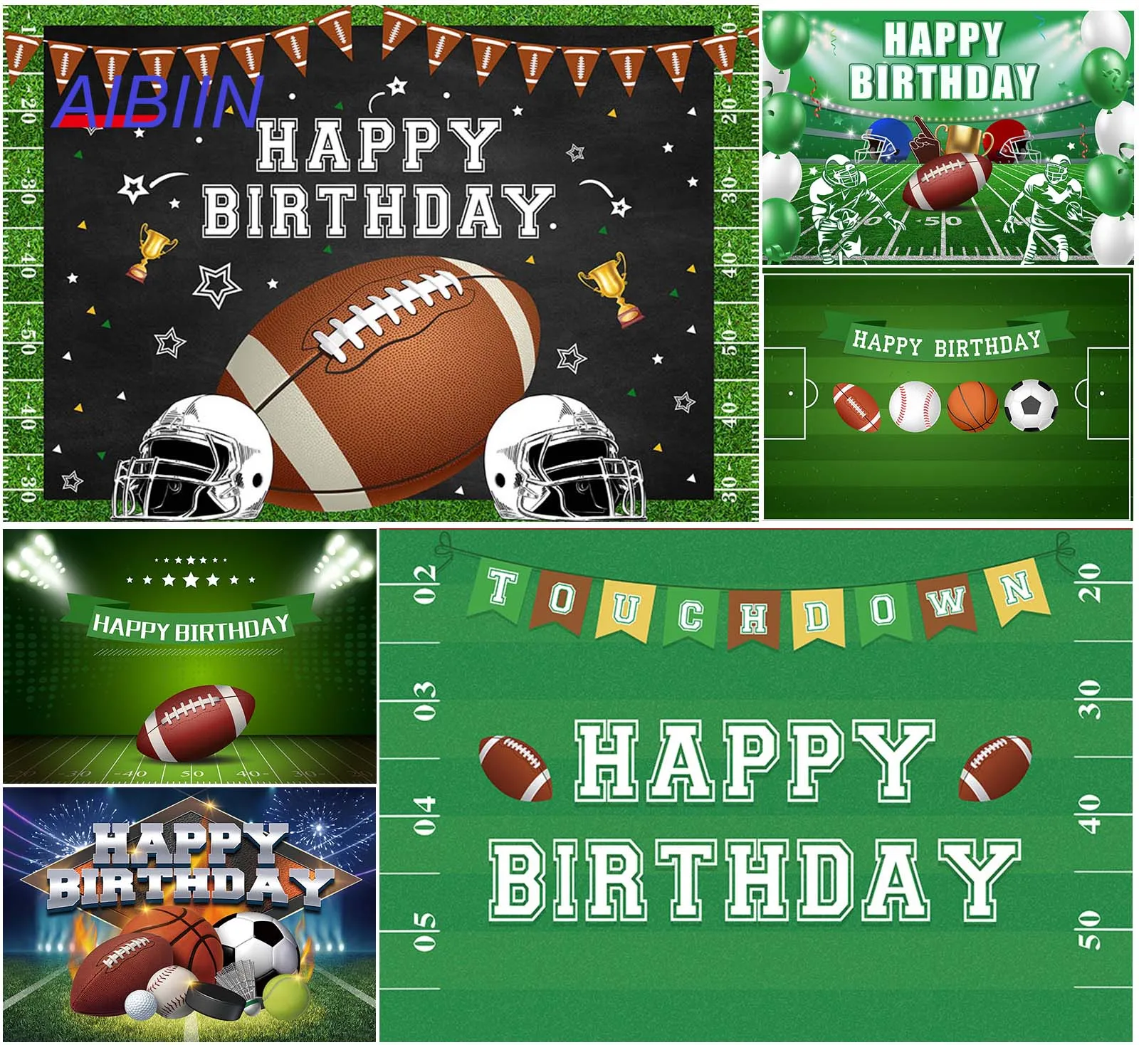 

AIBIIN Happy Birthday Backdrop Rugby American Football Sports Party Decor Photography Background Kid Cake Table Poster Photozone