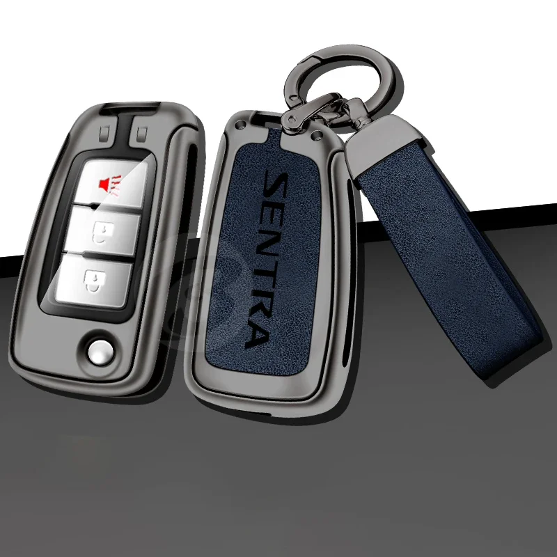 

Zinc Alloy Car Key Case Cover for Nissan Sentra b17 b18 Remote Control Protection Key Shell Bag with Metal Keychain Accessories