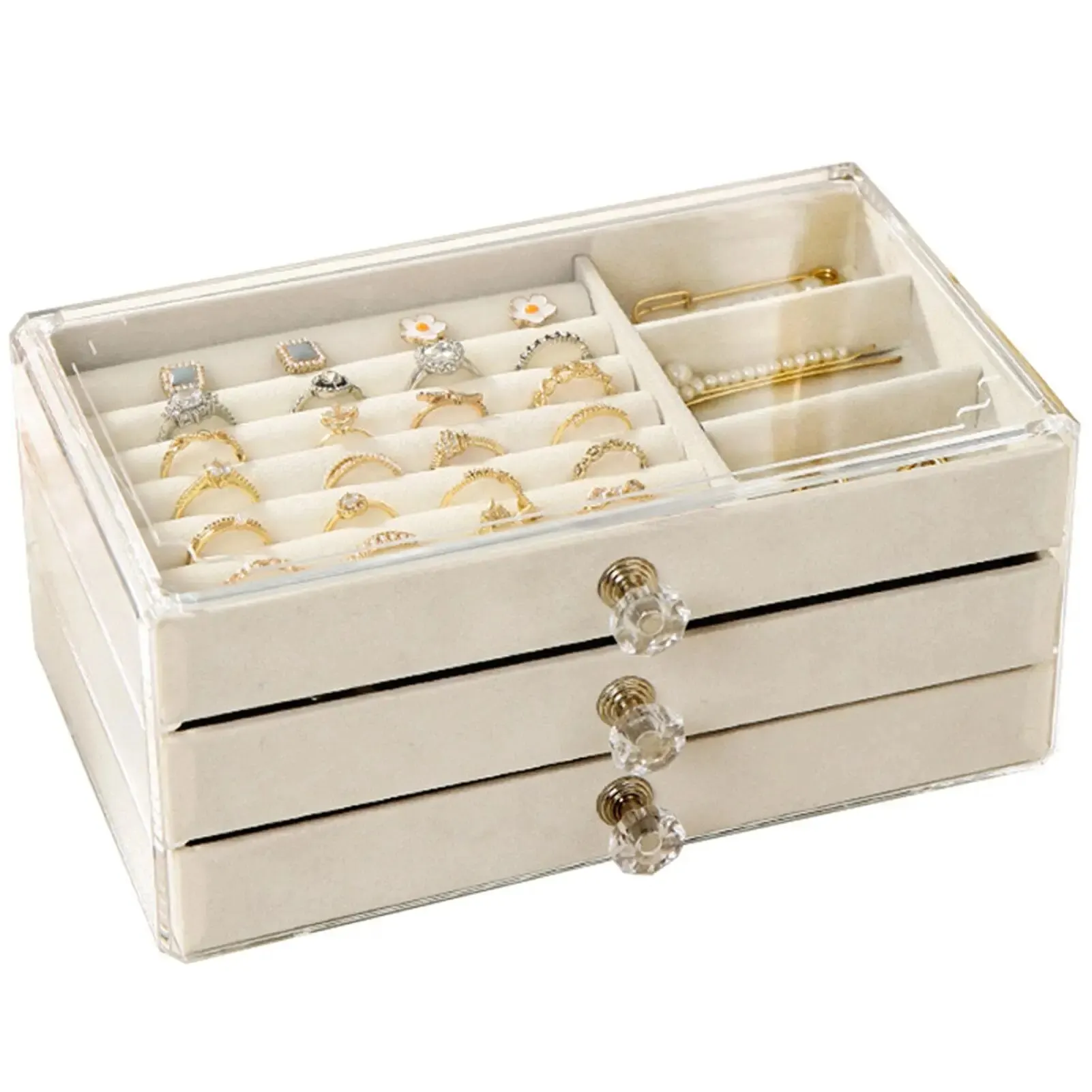 S55c4cee632f34a698aa99bed5f59f5dc4 Acrylic Jewelry Organizer Box 3 Drawers Clear Jewelry Storage Box For Earrings Bracelet Necklace Ring Watch Holder Velvet Box