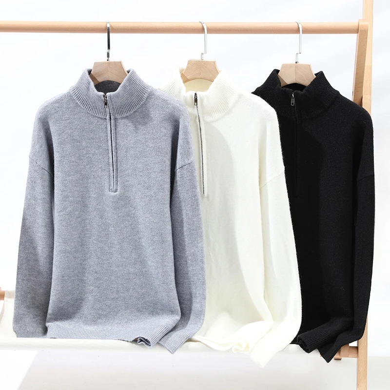 2024New Fall Winter Korean Fashion Zipper Turtleneck Sweater Men High End Mens Christmas Sweaters Soft Warm Cashmere Pullovers A