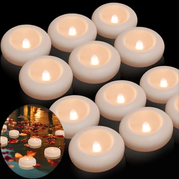 Paquet de 12/24 bougies chauffe-plat flottantes sans flamme étanches bougies LED vacillantes électriques pour fête de mariage piscine et SPA décor à la maison 1