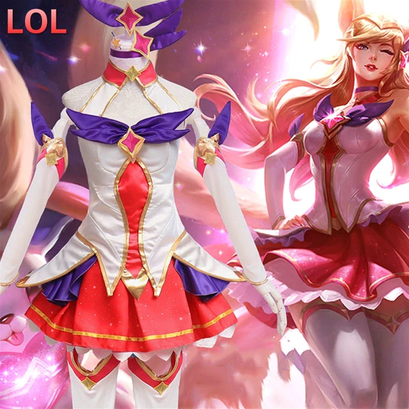 Костюм для косплея аниме «Lol Star Guardian Ahri», комплект из платья волшебной девочки, пятиконечной лисы, полный комплект с топом и юбкой