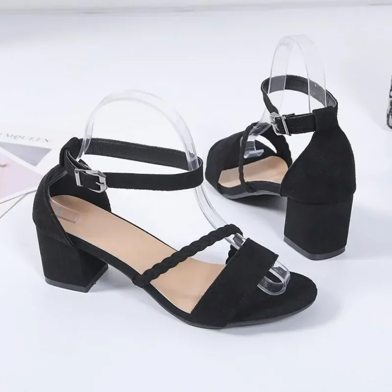 Thick Heeled Sandals for Women High Heels Shoes Woman 2024 Trend Round Toe Design Summer Women's Heel Sandals Size 35-42