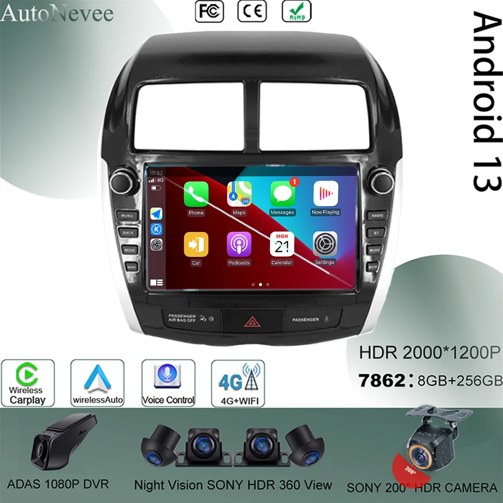 

Android 13 для Mitsubishi ASX 2010-2016 Авторадио Carplay мультимедийный монитор экран стерео радио видео плеер навигация автомобиля GPS