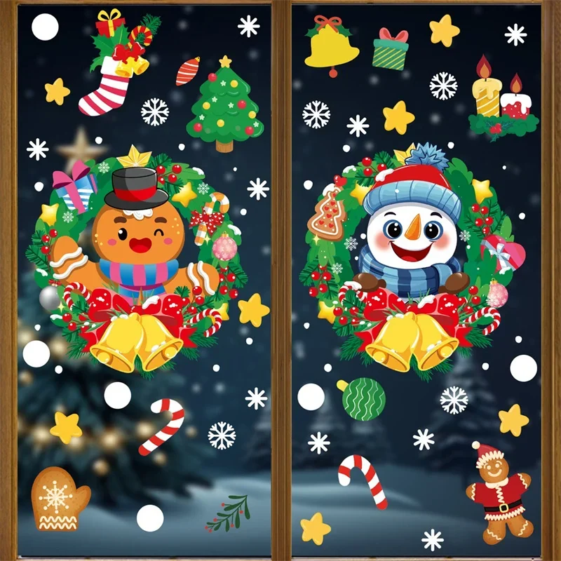 Merry Christmas Window Decoration Stickers Electrostatic Glass Decals Santa Claus Snowman Snow Flake Pattern Xmas Ornaments