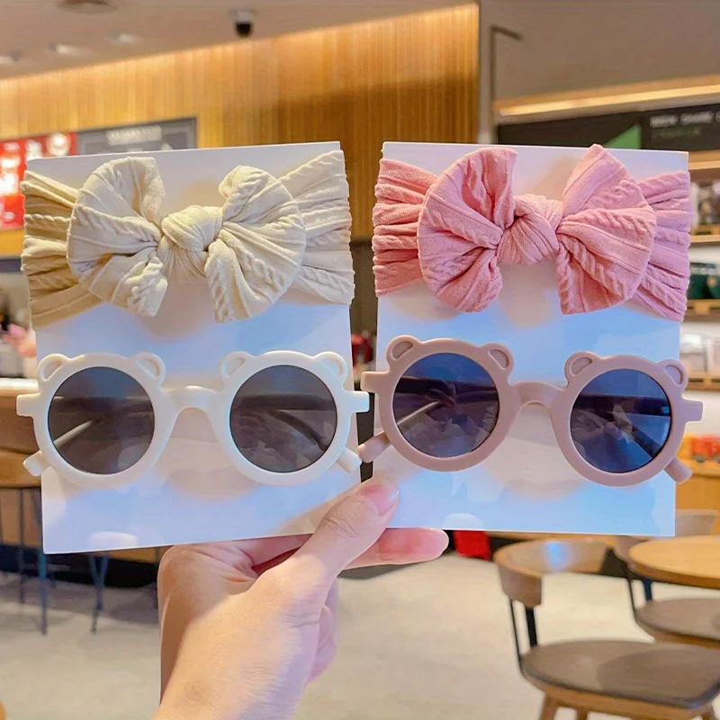 Sonnenbrille und Haarband für Kleinkinder, Mädchen und Jungen, 2-teiliges Set, Cartoon-Bär, UV-Schutz, niedliche Kinder-Haaraccessoires für den Sommer und den Strand – Detail 5