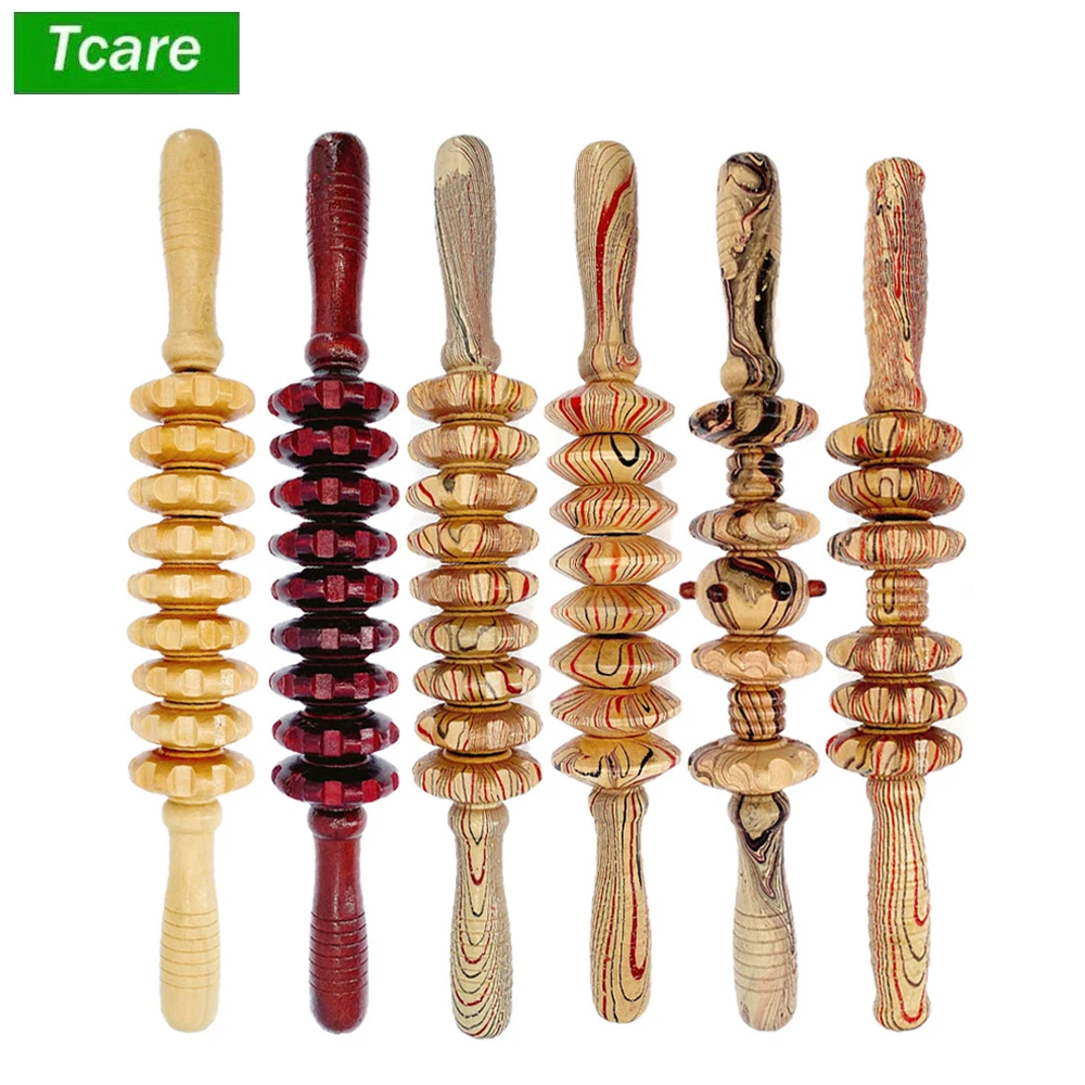 Tcare Gua Sha Board Wooden Exercise Roller Handheld Cellulite Blasters Sports Injury Body Trigger Point Muscle Roller Sticks Massager
