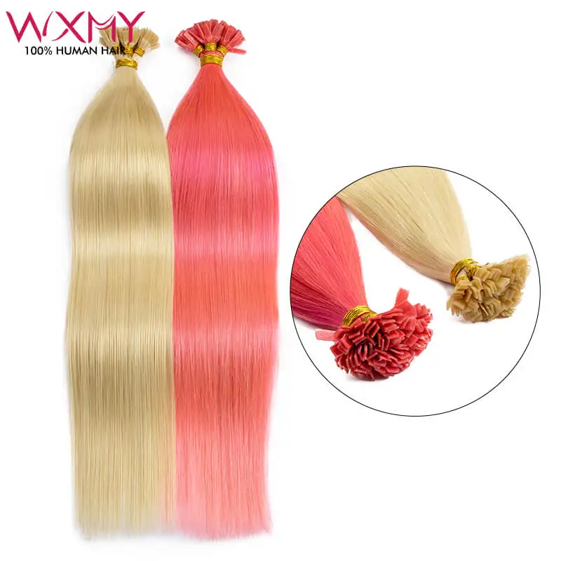 StraightFusionHumanHairExtensions1224InchBlondePinkKeratina
