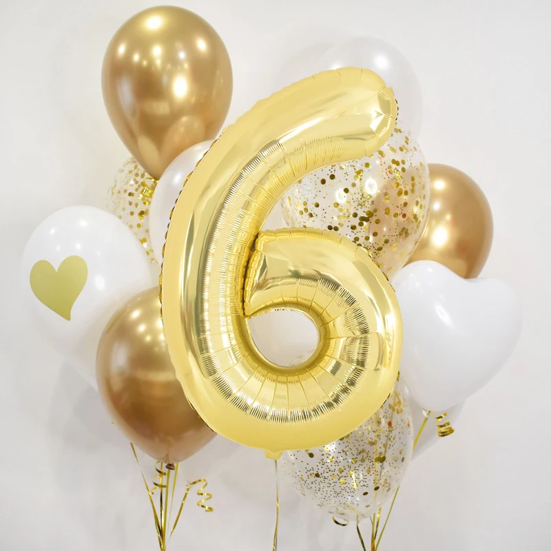 

40inch White Gold Number Foil Balloon Kids Happy Birthday Wedding Party Anniversary Decoration Light Gold Digital Helium Balloon