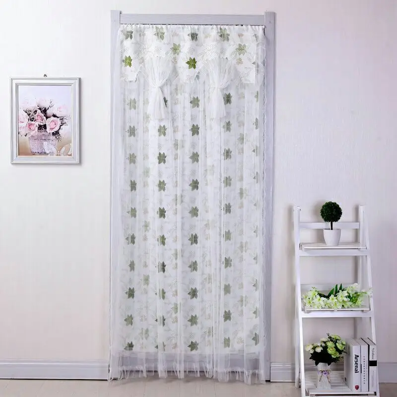 Lace Embroidered Door Curtain, Punch-free Mosquito Screen Curtain Breathable Bedroom Partition Curtain, Double Layer opening 1Pc