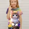 Children's Clothing Cute 3D Cat Graphic Print Short Sleeve Tops Kids Clothes T-Shirt Casual Pullover Child Boys Girls Summer 4