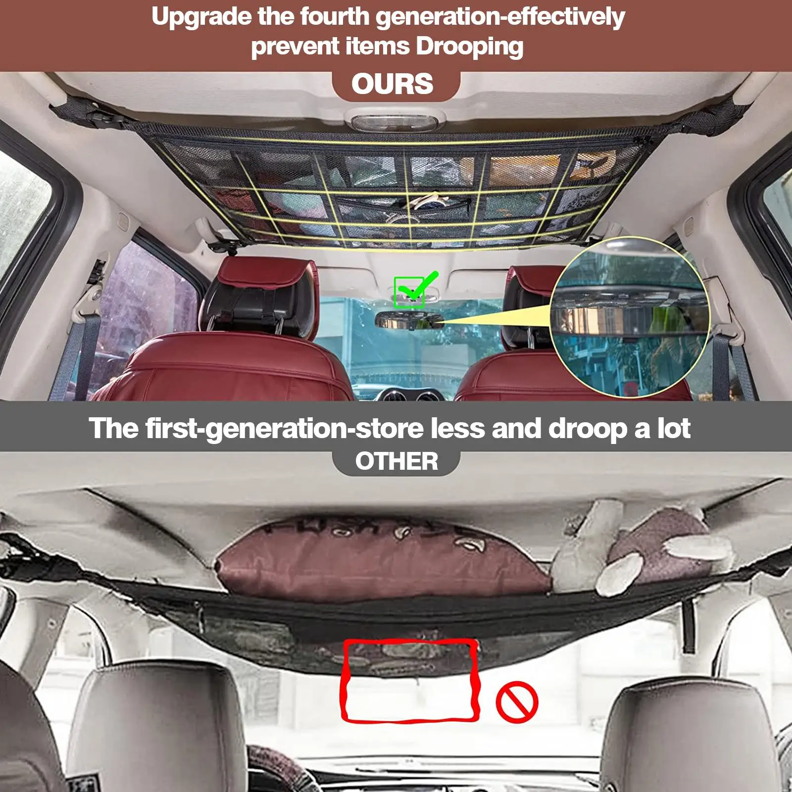

Car Roof Storage Organizer Automotive Ceiling Cargo Car Net Pocket Storage Roof Camping Bag Accessories Mesh Tent C3J1