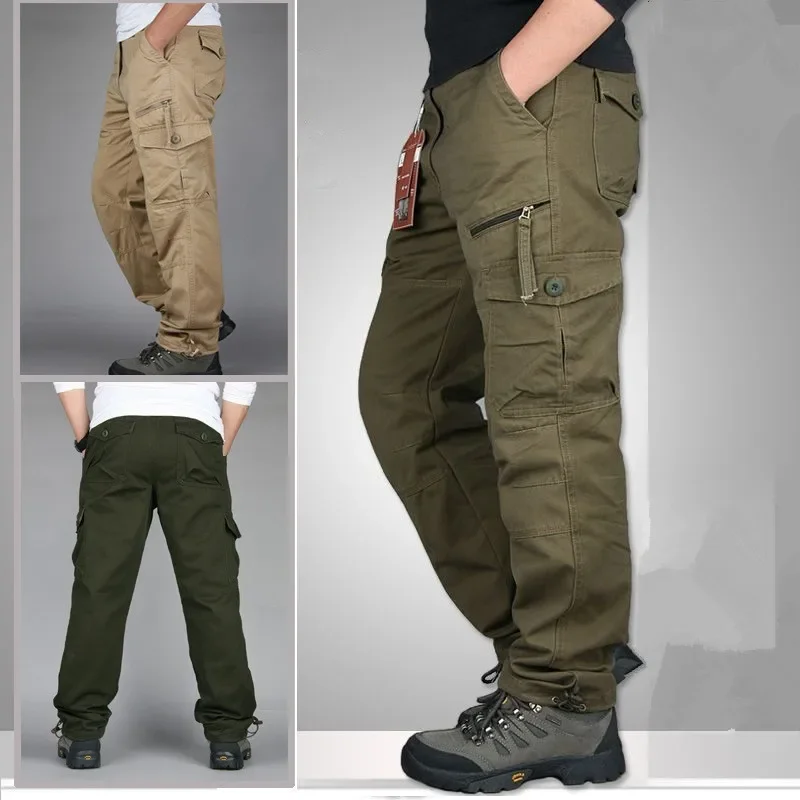 

2023 Men's Cargo Pants Tactical Multi-Pocket Overalls Male Combat Cotton Loose Slacks Trousers Army Military Work Straight Pants