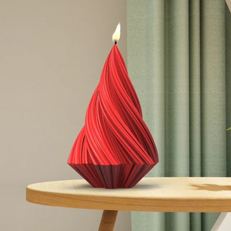 Diy Conical Geometric Curve Column Silicone Candle Mold 3D Creative Rotating Christmas Tree Craft Resin Plaster Making Soap Tool