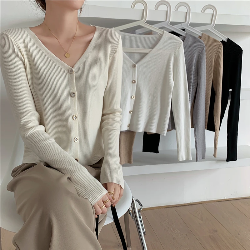 Croysier Cardigan 2021 Fashion Clothes Women Autumn Winter V Neck Long Sleeve Casual Sweater Button Up Knitted Cardigan Sweaters oversized sweaters