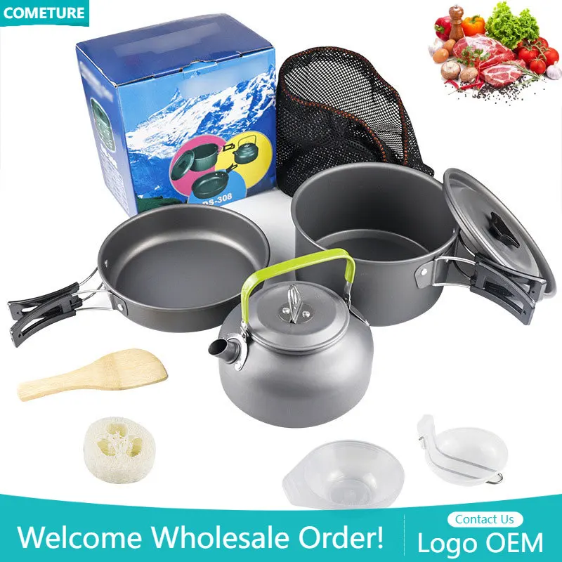 

Camping Cookware Kit Outdoor Aluminum Pot Pan Kettle Portable Cookware Set Hiking BBQ Picnic Camping Travel Equipment