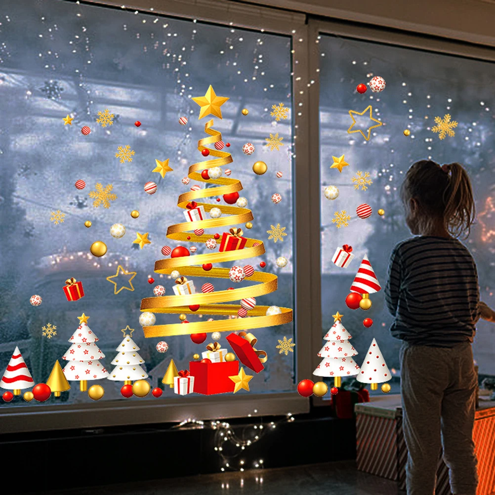Christmas Tree Window Sticker Wall Decal Merry Christmas New Year Holiday Decorations for Home