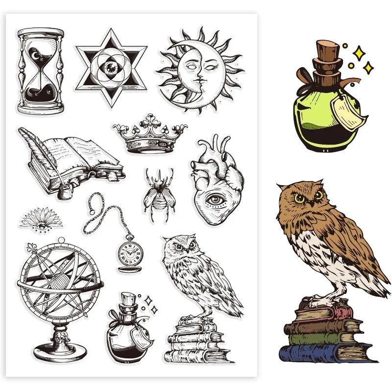 Alchemy Clear Stamps 1Sheet For DIY Scrapbooking Hourglass Owl Globe Silicone Clear Stamp Seals Transparent Stamps For Cards clear stamps,clear rubber stamps