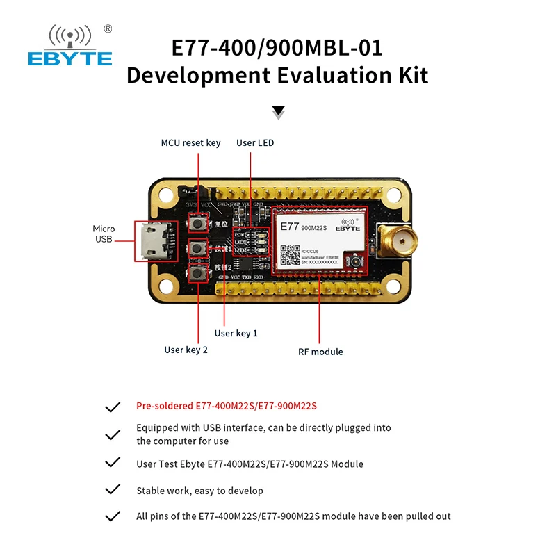 Placa de Testes de Desenvolvimento Stm32 Cdebyte E77-900mbl01 Pré-soldada Módulo de Lora de Interface Usb E77-900m22s com Antena - Image 2