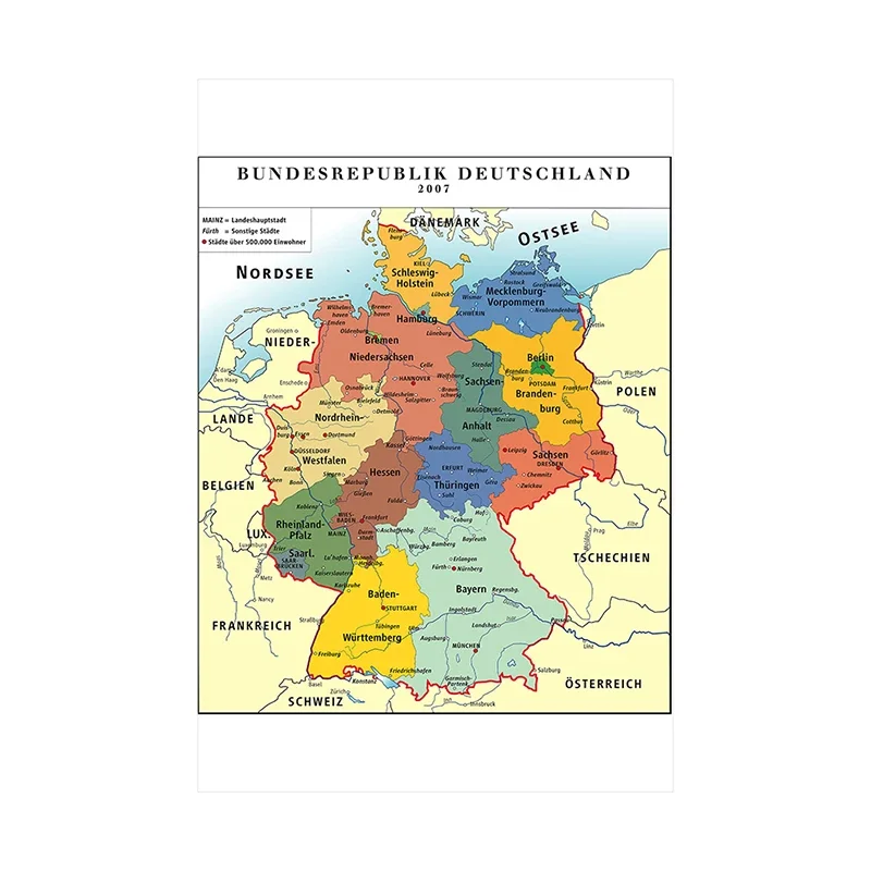 Map of The Germany Non-woven Canvas Painting Wall Art Poster Decorative Print Living Room Home Office School Supplies 100*150cm