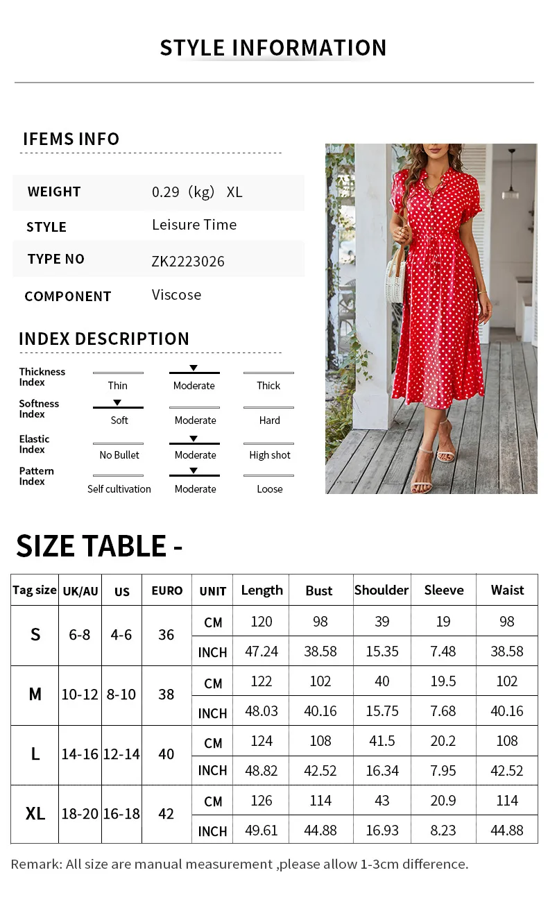 Abito Donna Estivo A Pois - Vestito Manica Corta Boho Leggero