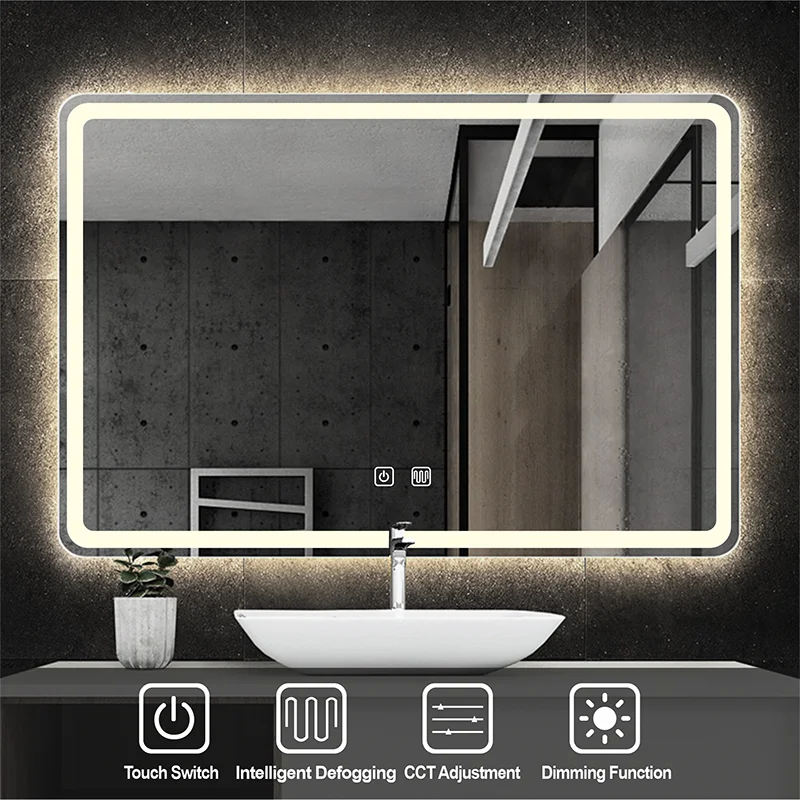 

Rectangle Bathroom Smart Mirror WIth Three Color LED Light Anti-fog Makeup Mirror Backlight Touch Switch Dimming Vanity Mirrors