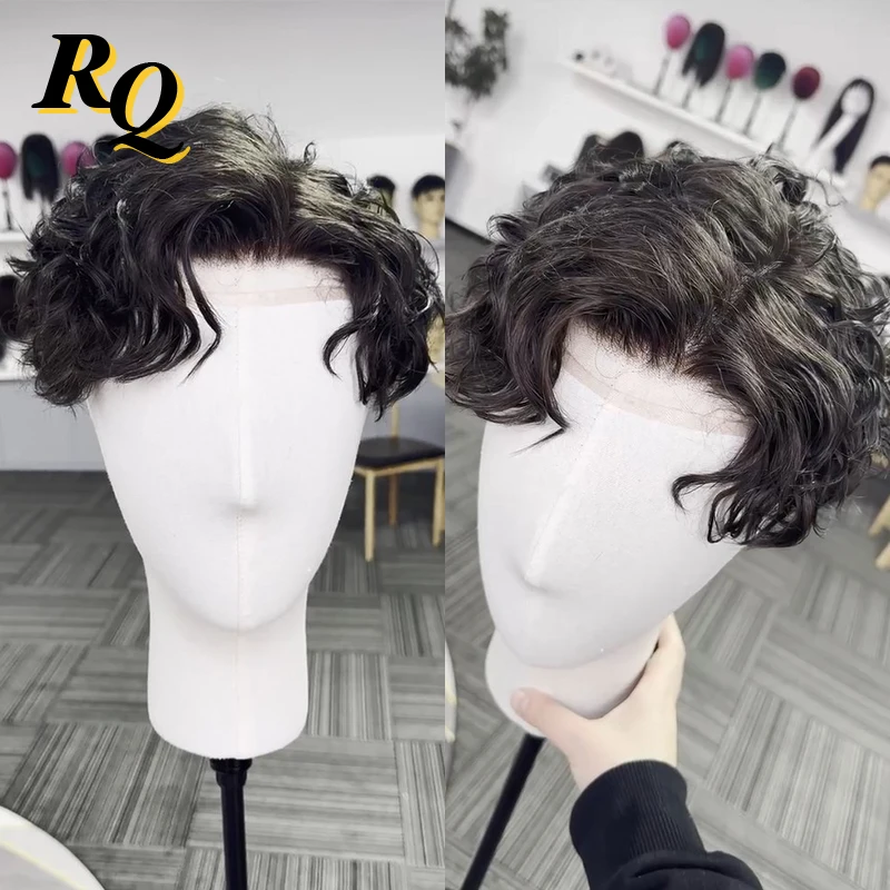 Pre Styled Toupee For Men Q6 Lace & PU Base Human Hair System Unit Toupee Wig For Men Durable Male Hair Prosthesis Men's Wigs