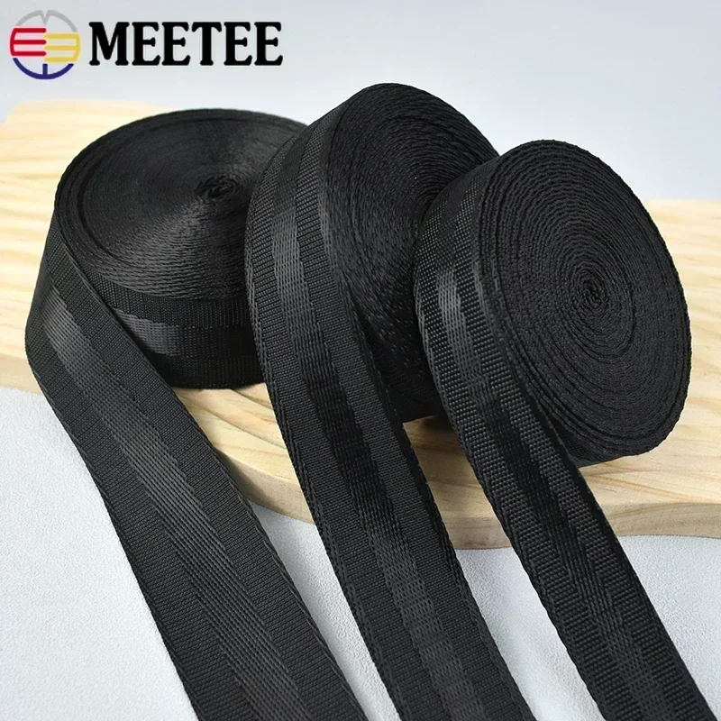 5M Meetee Black Nylon Webbing Tape for Pet Collar 25-38mm Backpack Ribbon Strap Belt Sling Sewing Bias DIY Luggage Binding Band