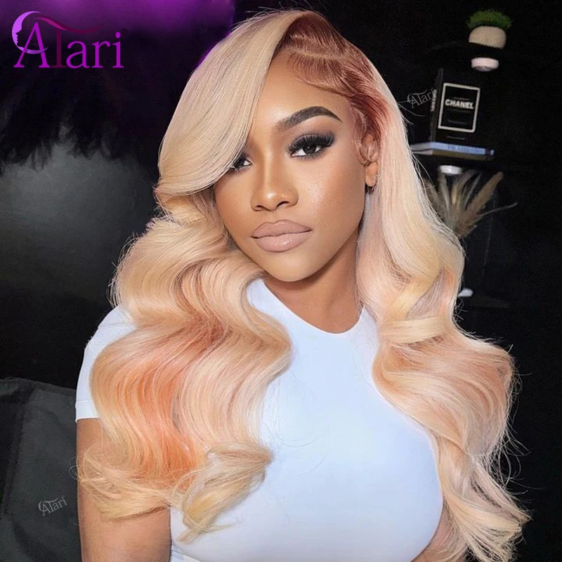 

Orange Brown Roots Ombre 613 Highlights Human Hair Wigs Transparent 13x4 13x6 Lace Frontal Body Wave Wig Pre Plucked for Women