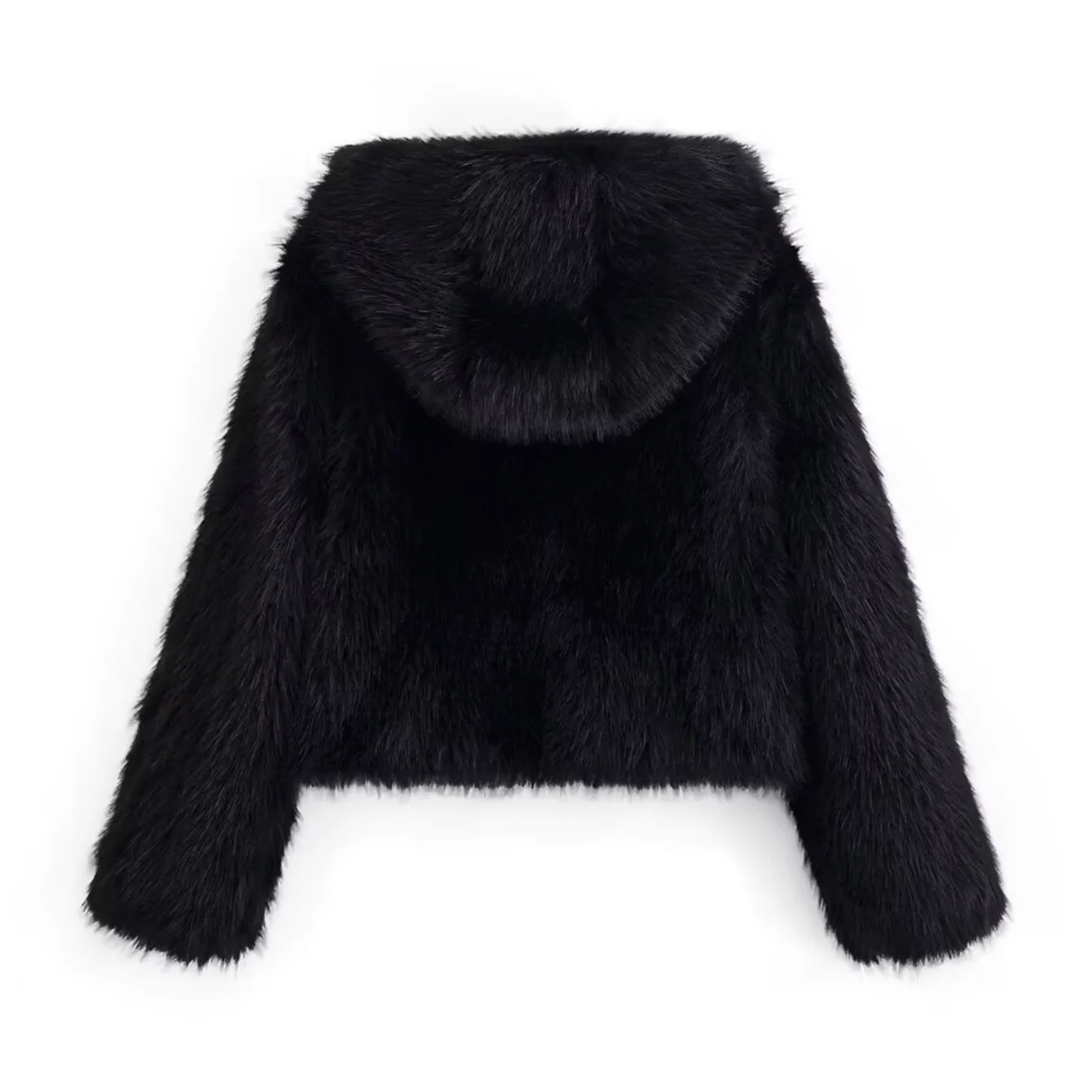 Women Chic Fashion Black Hooded Faux Fur Jacket Coat Female Autumn Winter Warm Fluffy Fur Overcoat Lady Jackets Streetwear