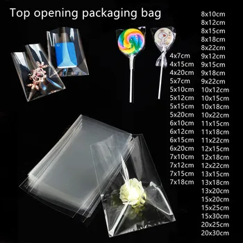 Sac à bonbons Transparent à dessus plat, sac en cellophane en plastique Opp, emballage de sucettes, emballage de biscuits, petit sac cadeau pour fête de mariage 1