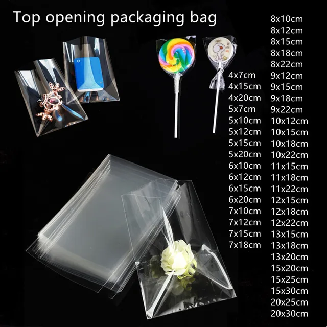 Sac à bonbons Transparent à dessus plat, sac en cellophane en plastique Opp, emballage de sucettes, emballage de biscuits, petit sac cadeau pour fête de mariage 1