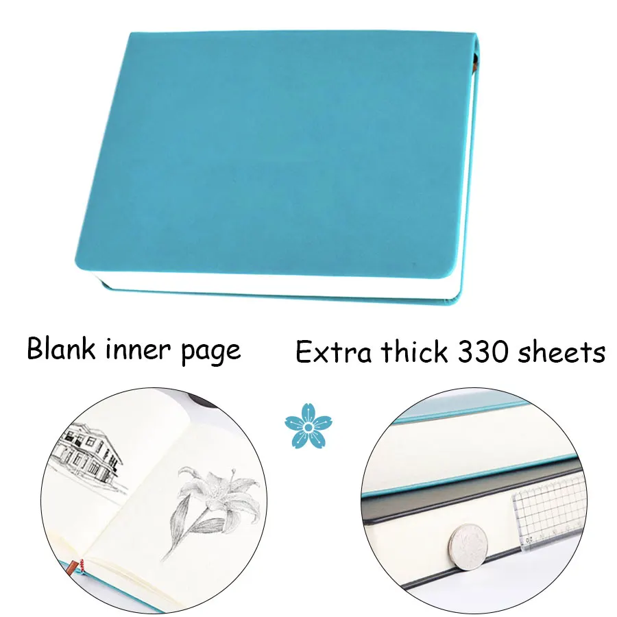 슈퍼 두꺼운 노트 의제 플래너 660 페이지 빈 내부 PU 가죽 소프트 커버 스케치북 저널 일기 노트 편지지