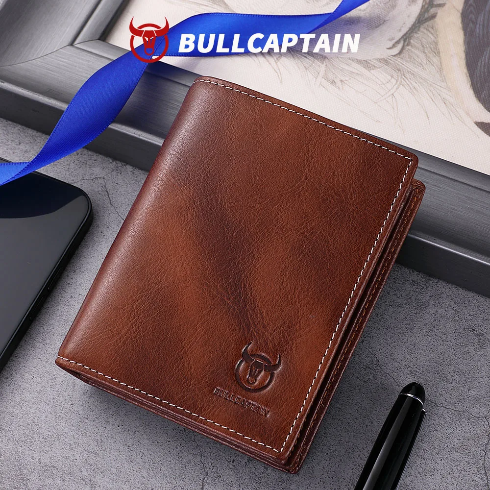 BULLCAPTAIN Neue 100% Leder herren Brieftasche Hohe Qualität Produkt Leder herren Brieftasche Multifunktionale Karte Slot Kurze Brieftasche QB017