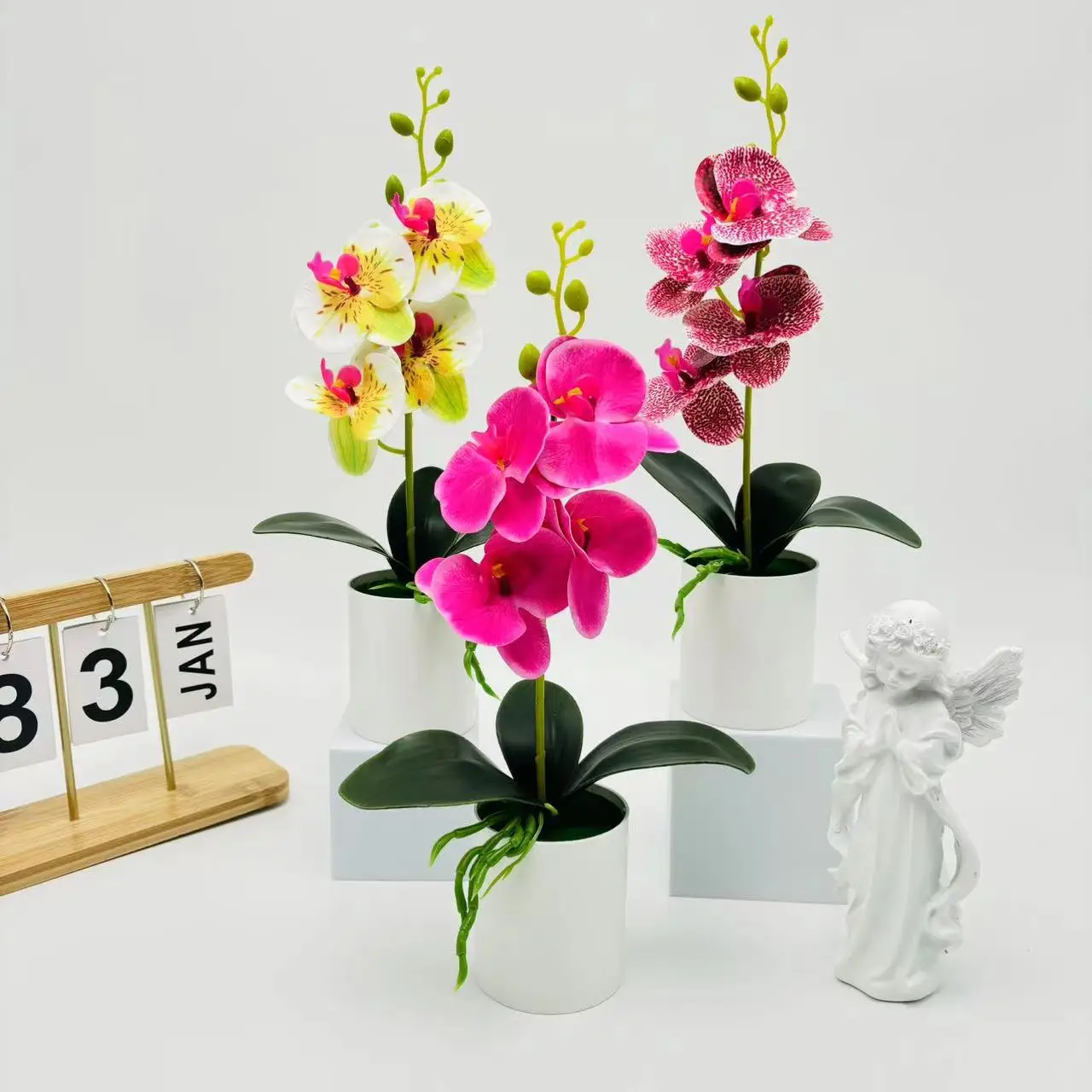 Bonsai Simulated Butterfly Orchid Artificial Potted Plant Desk Dining Table Home Office Vase Wedding Home Room Decoration Gift