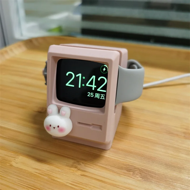 

Cartoon Cute Bear Stand For Apple Watch 8 7 SE 6 5 4 For IWatch 49mm 41mm Retro Silicone Charging Base Convenient Stand Pedestal