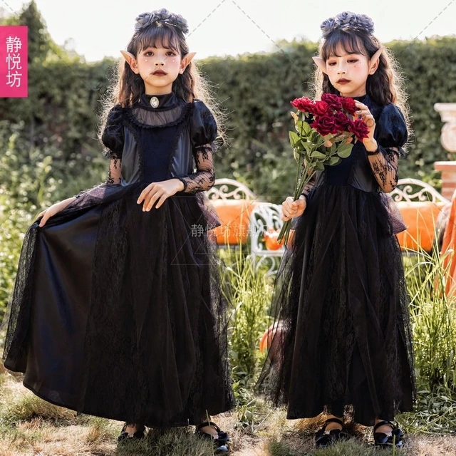 Fantasia vampiro gótico para crianças, traje infantil para meninas