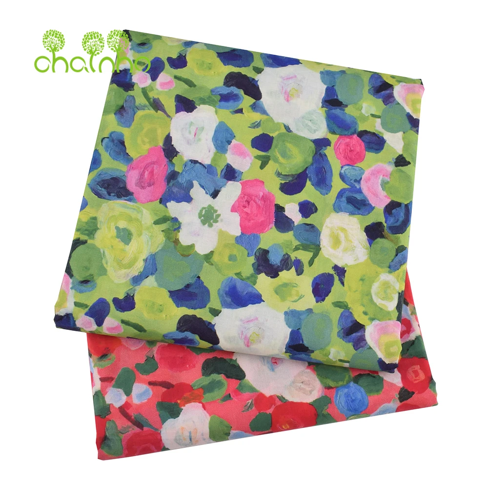 Chainho,Printed Plain Weave Poplin Cotton Fabric,DIY Quilting Sewing Material,Patchwork Cloth,Floral Series,2 Sizes,15PC208