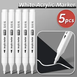 Set of 5 White Acrylic Permanent Markers for Versatile Art Projects (5pcs)