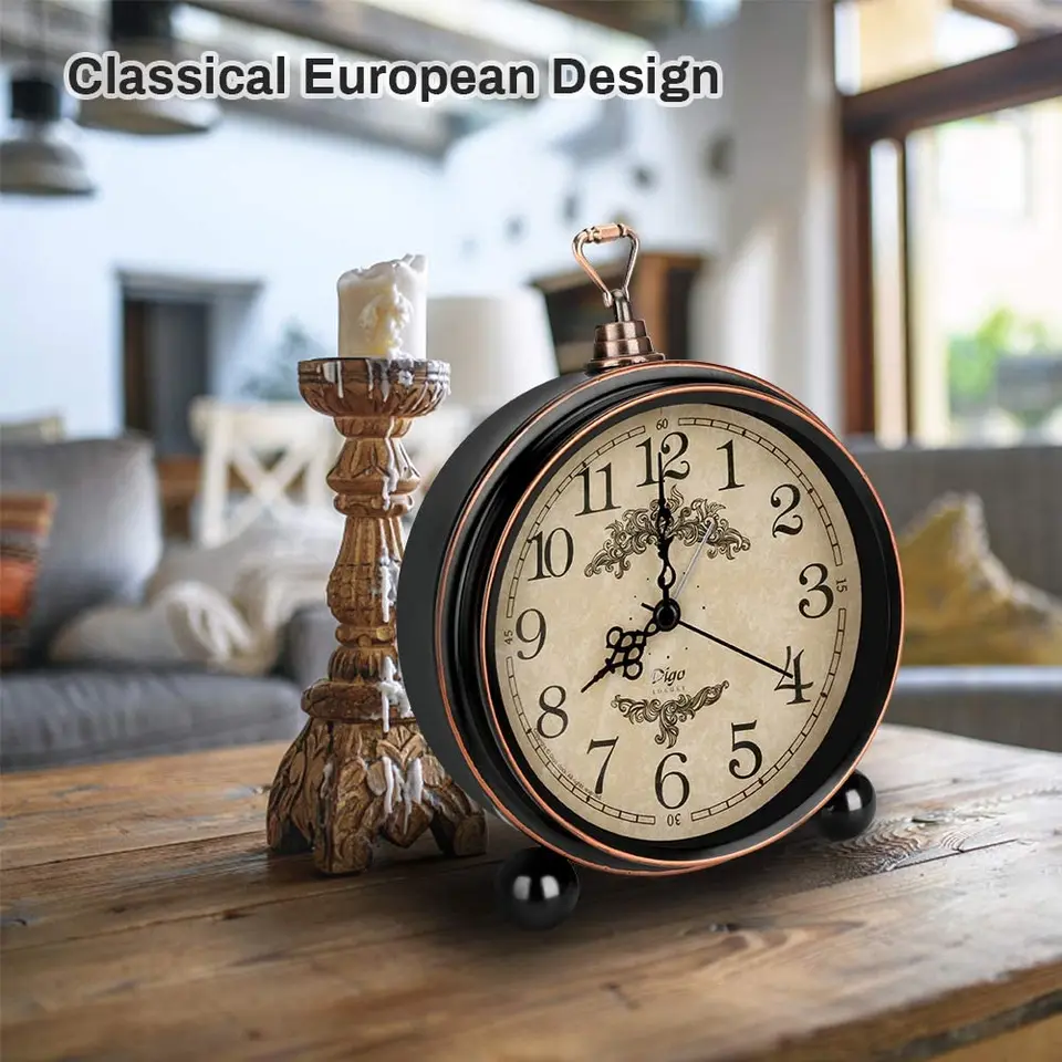 Sporgo Retro Wekker Analoog Geen Tikken: Nachtkastje Klok Tafelklok Vintage Stil Kleine Stille Op Batterijen Vintage Tafelklok Analoog voor Slaapkamer Woonkamer Kinderen