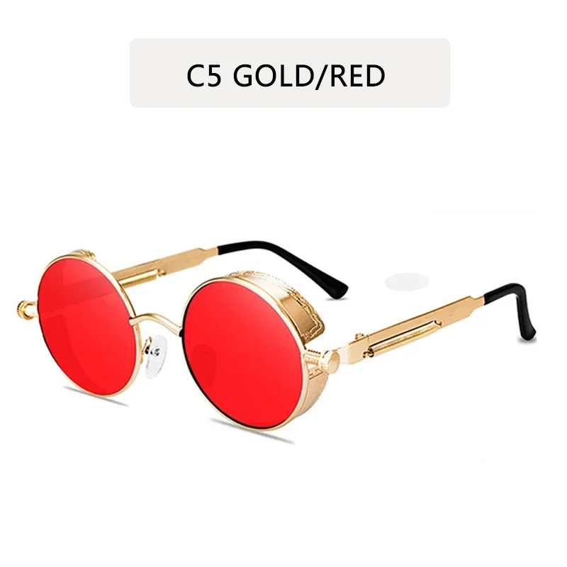Steampunk Style Retro Round Sunglasses with Reflective Colorful Lenses