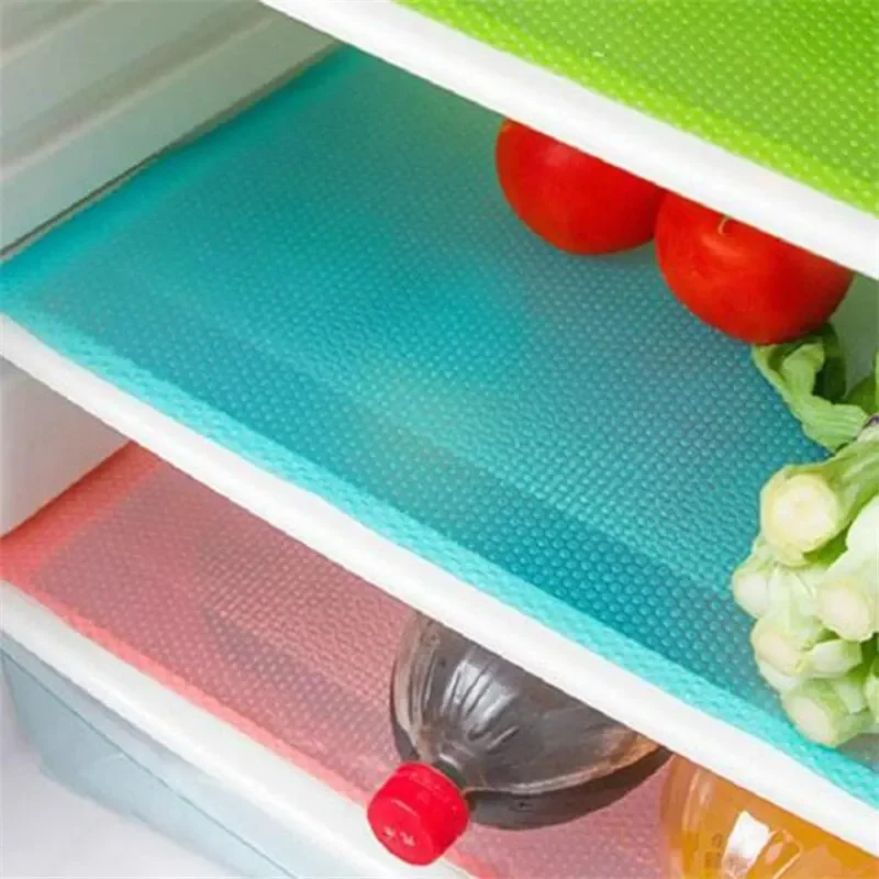 Refrigerator Pad Non-Slip Waterproof Can Be Cut 4pcs Fridge Shelf Liner Mat Kitchen Washable Drawer Cabinet Pads Table Placemats