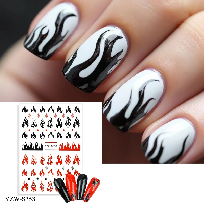 Nail Sticker Flame Fire Torch Light Adesivi Per Unghie Incisi In 3D Di Alta Qualità Decorazioni Artistiche Decalcomanie Per Unghie Design Corea