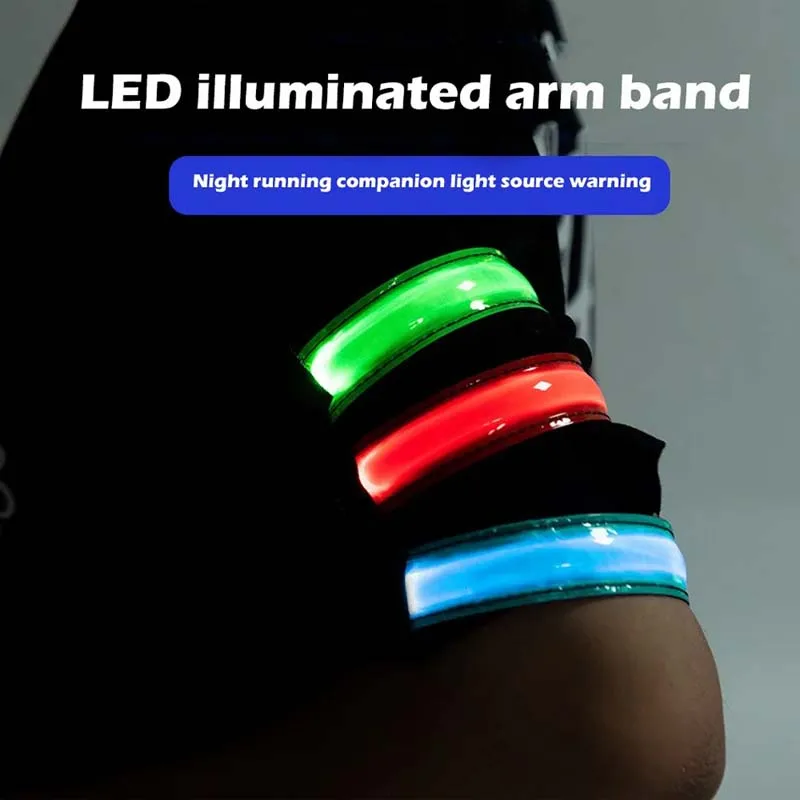 LED 자전거 안전 경고 반사판 라이트 스트립, 러닝 라이트 암밴드, 야외 야간 스포츠 배터리, USB 충전식