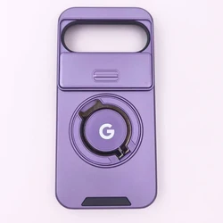 Armor Metal Ring Stand Shockproof Phone Case with Slide Camera Lens Protection - Pixel 10Pro (Purple)