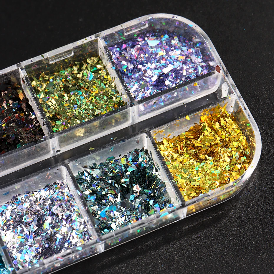 12 Gitter Holographische Glitzer-Nagelkunst-Pailletten Funkelnde Unregelmäßige Nagelflocken Pulver Nagelkunst Meerjungfrau Make-up Maniküre Dekorationen – Detail 7